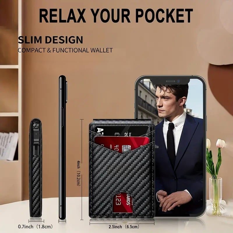 ✨Wallet - With Pop Up Aluminum Case Money Clip Slim Leather Slots Credit Card Holder RFID Blocking Bifold Minimalist Wallet